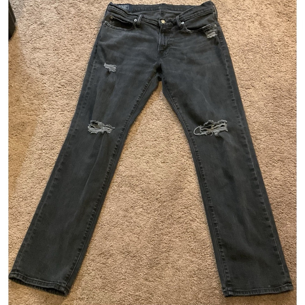 Abercrombie & Fitch Jeans Men 32x30 Black Distressed Stretch Cotton Casual Comfy